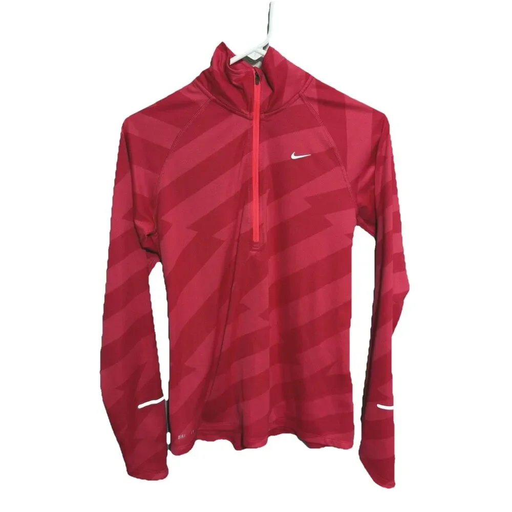 Nike Womens Half Zip Running Element 1/4 Zip Dri Fit Pink Stripe Pullover M